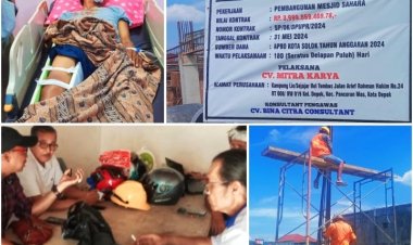 Pekerja Jatuh di Proyek Pembangunan Masjid Sahara Kota Solok, Diduga Akibat Kurangnya Pengawasan K3