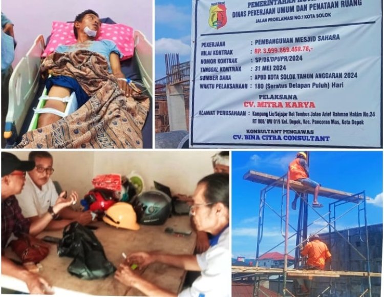 Pekerja Jatuh di Proyek Pembangunan Masjid Sahara Kota Solok, Diduga Akibat Kurangnya Pengawasan K3